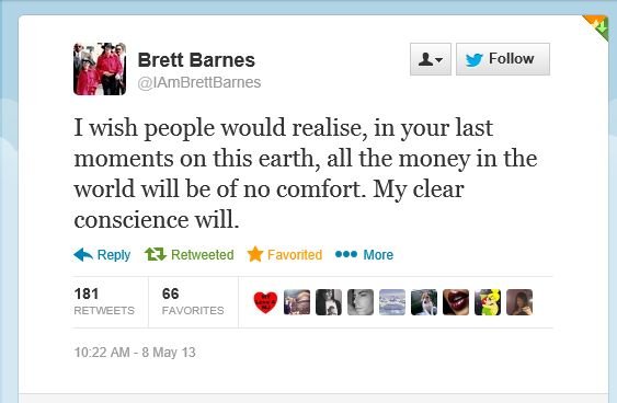 Brett Barnes clear conscience tweet 8.5.2013