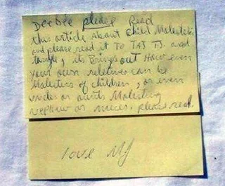 Michael Jackson note to Dee Dee Taj's mom molestation